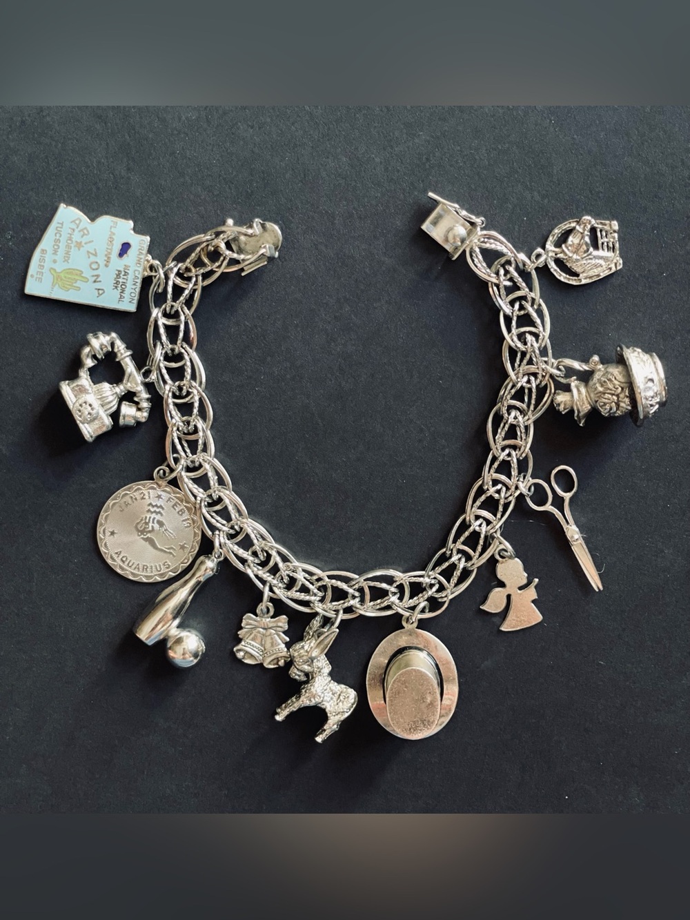Sterling Silver Charm Bracelet with 11 charms